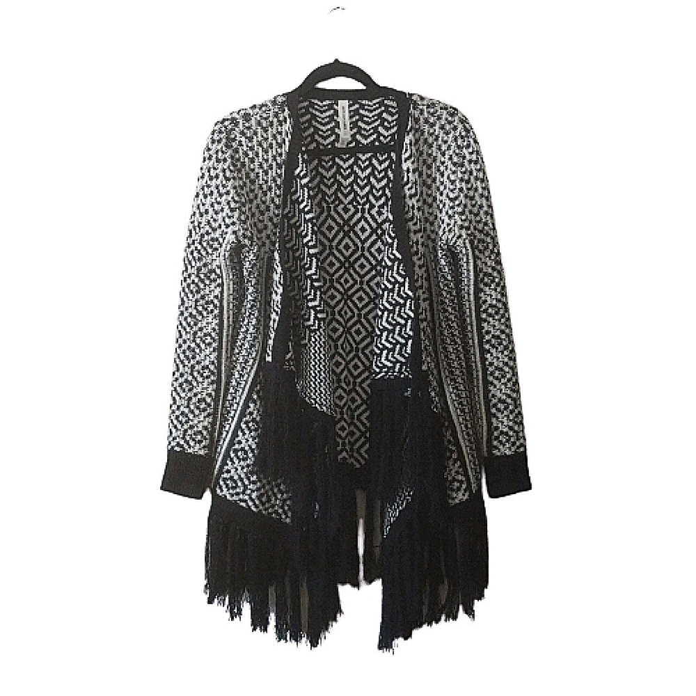 Bethany Mota black and white fringe cardigan sz SP